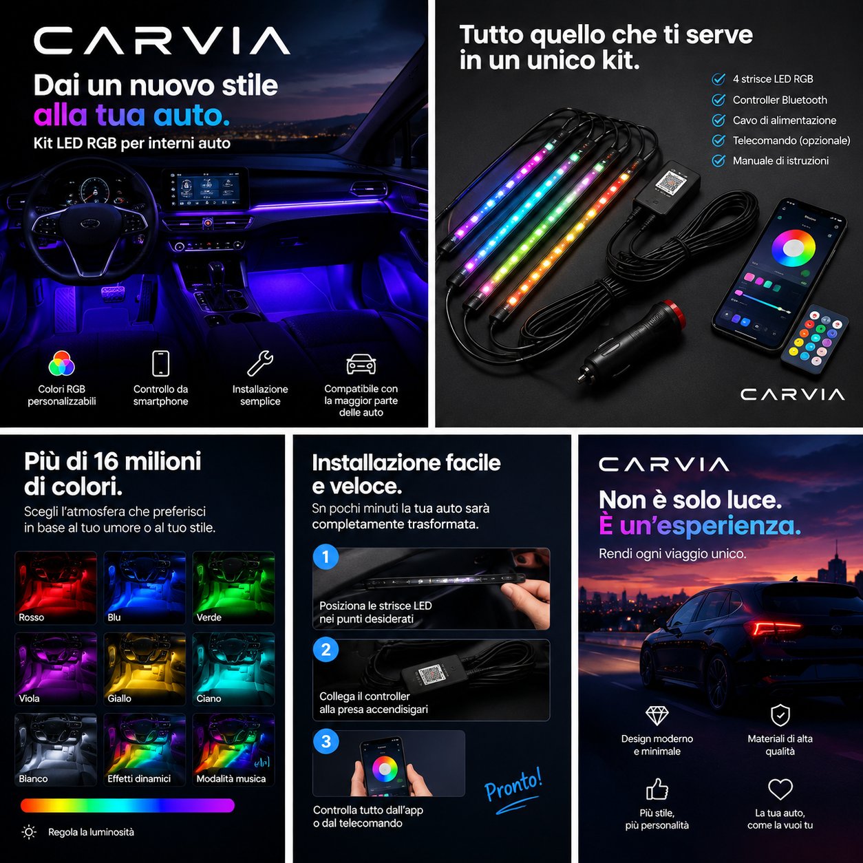 Kit Led RGB per interni auto